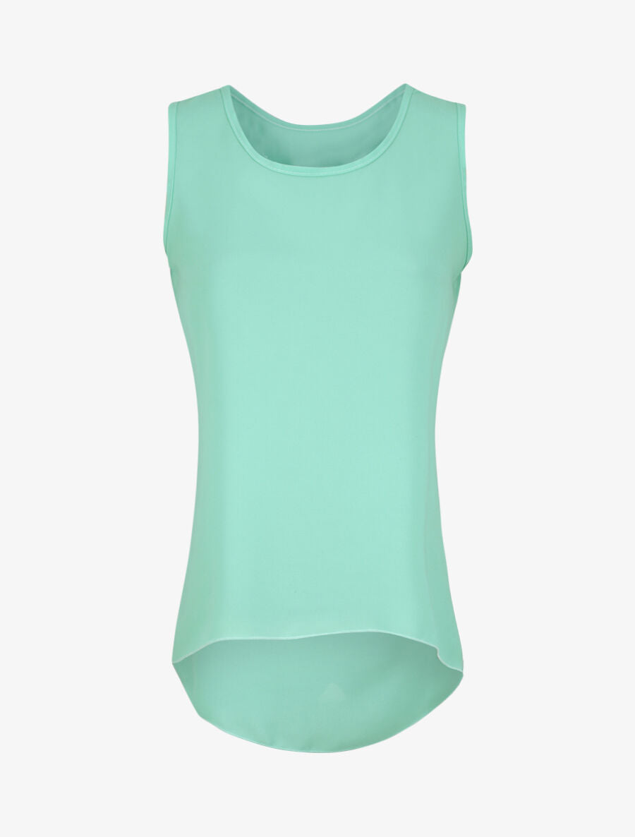 Top droit uni à dos en V et dentelle - Vert d&