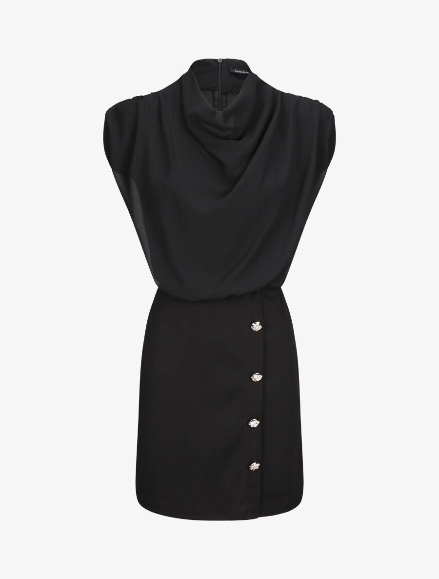 Robe droite à encolure bénitier - Noir - 4