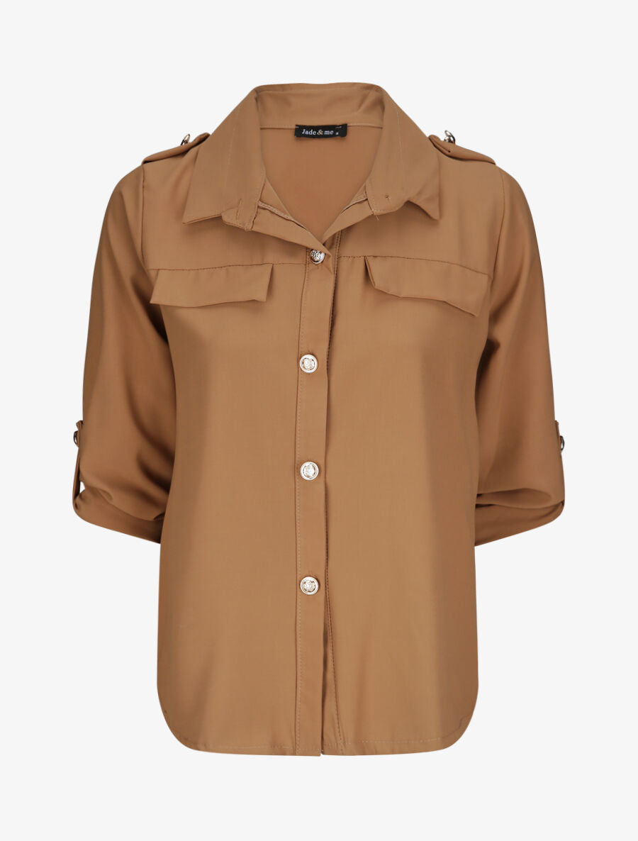 Chemise fluide unie - Camel - 1
