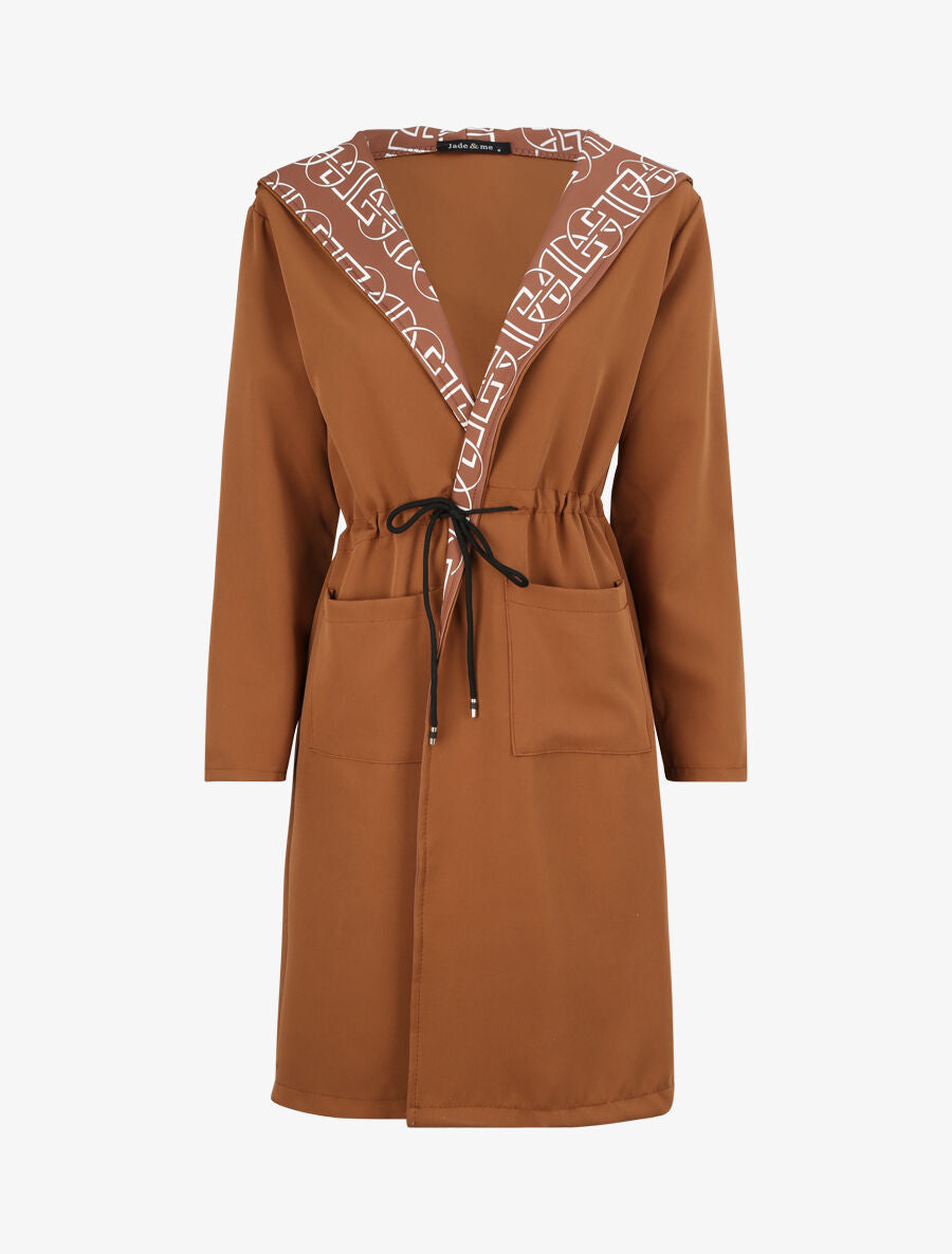 Manteau fin à capuche - Camel - 1