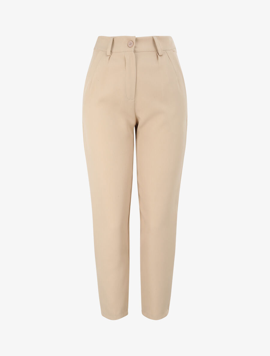 Pantalon fluide uni coupe droite - Beige - 1
