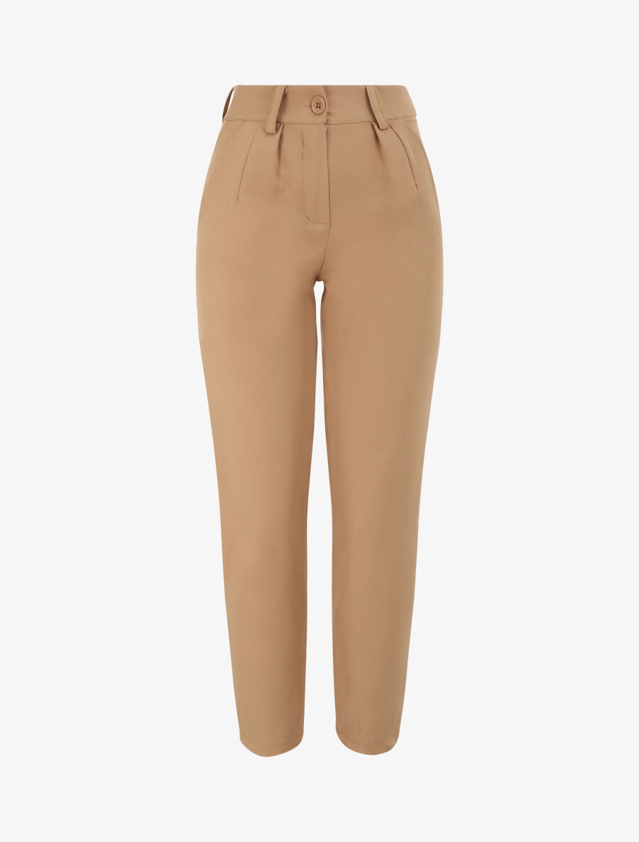 Pantalon fluide uni coupe droite - Camel - 1