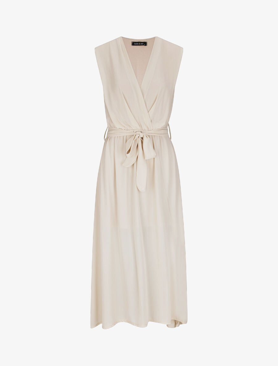 Robe longue unie à voile - Beige - 1