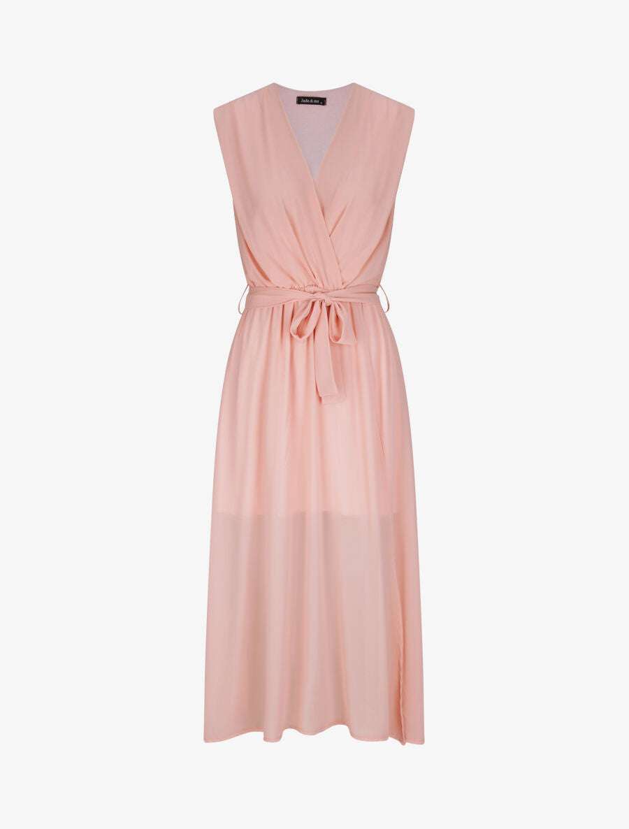 Robe longue unie à voile - Rose - 1