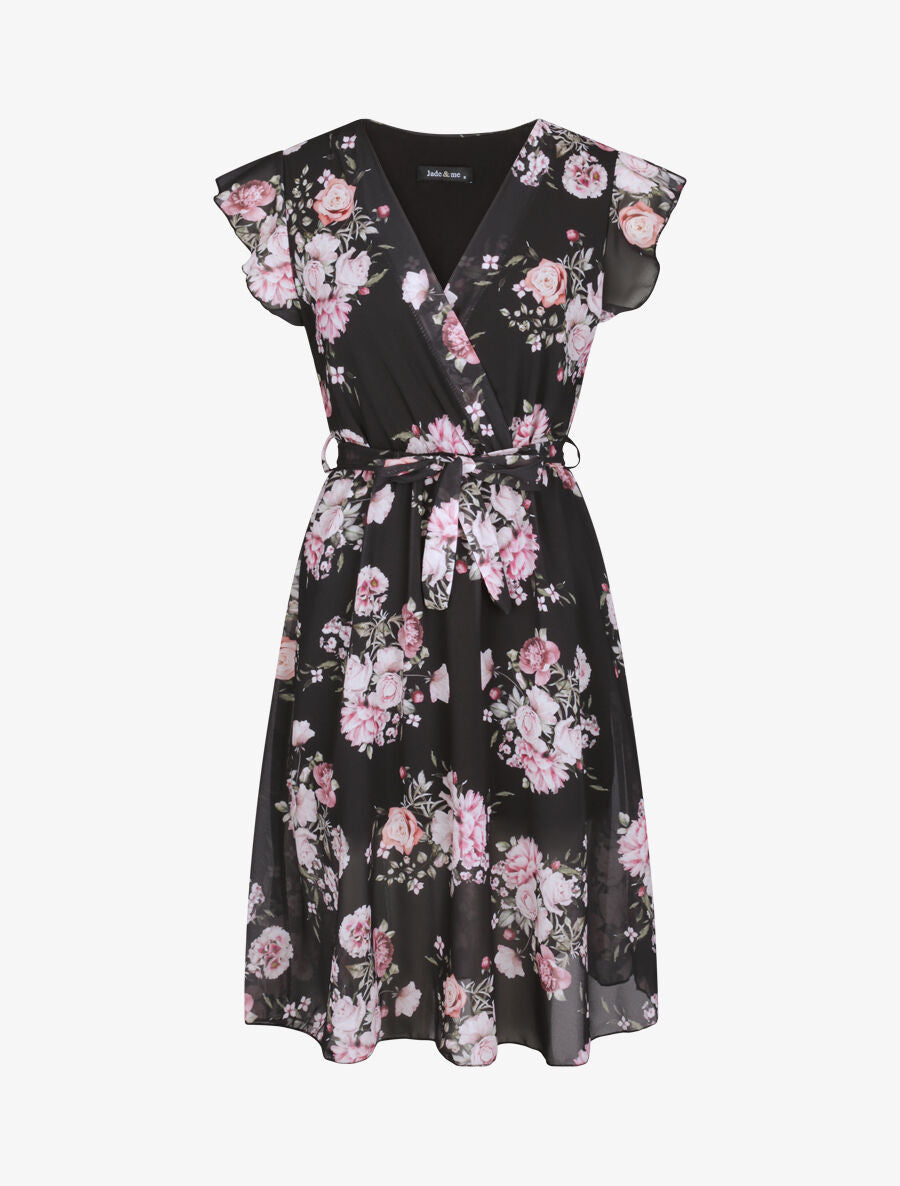 Robe en voile à imprimé fleurs printanières - Noir - 1