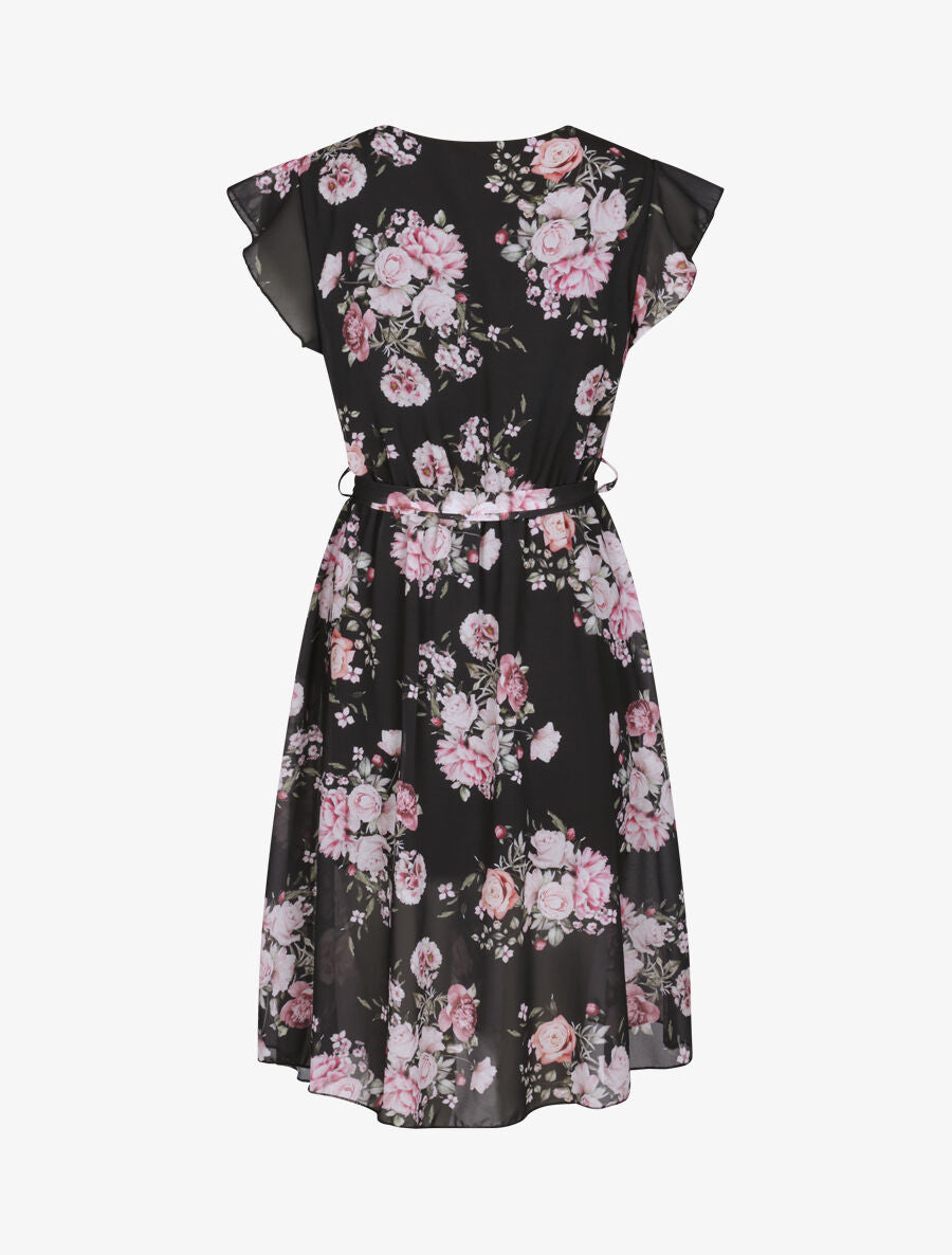 Robe en voile à imprimé fleurs printanières - Noir - 2