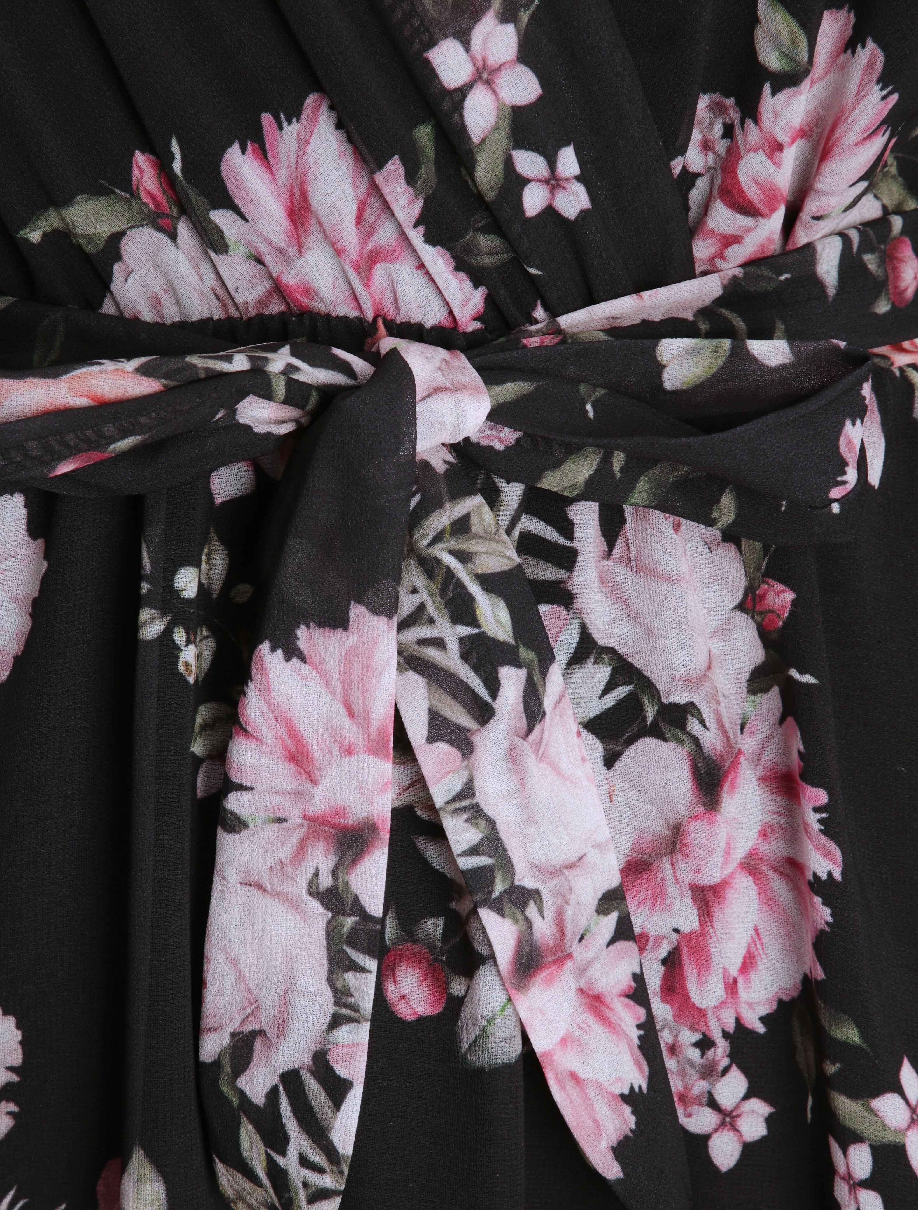 Robe en voile à imprimé fleurs printanières - Noir - 3