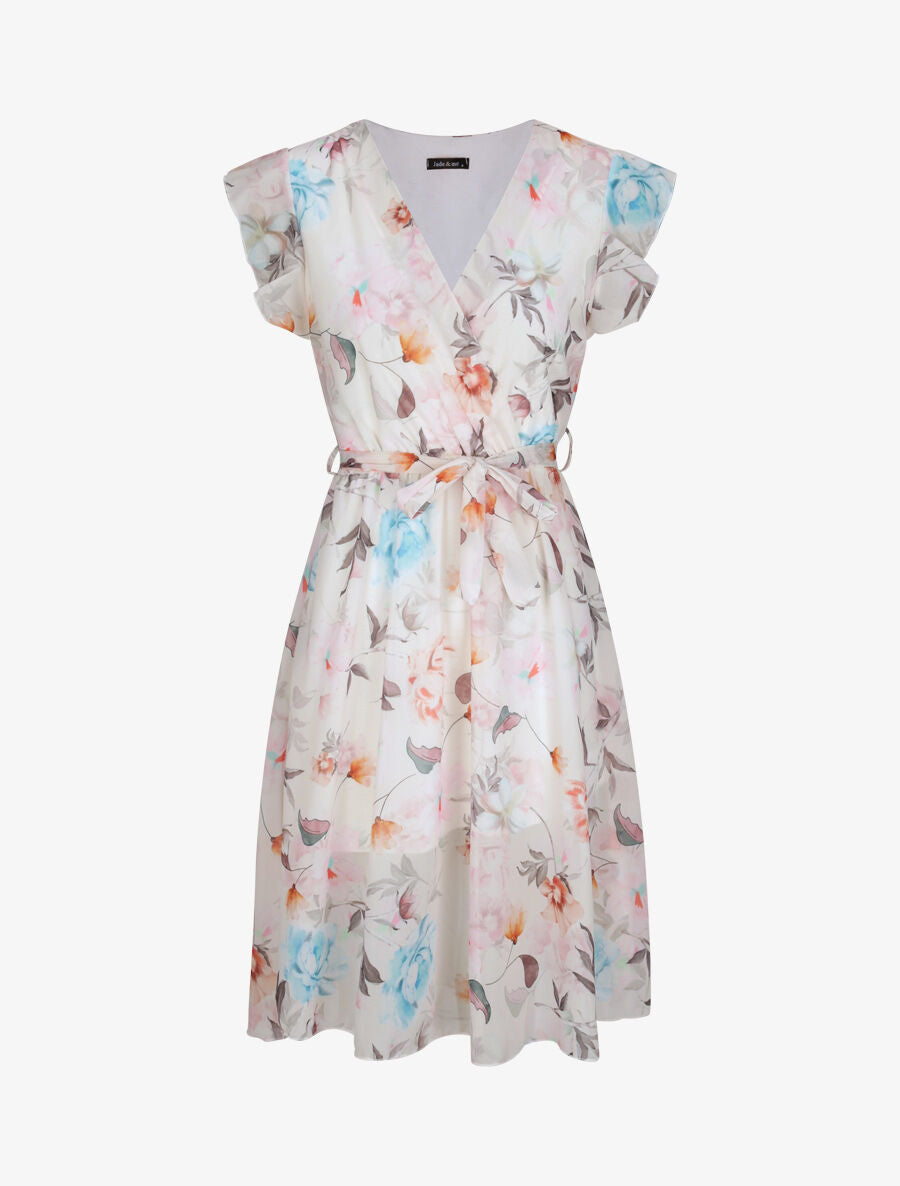 Robe en voile à imprimé grandes fleurs - Beige - 1
