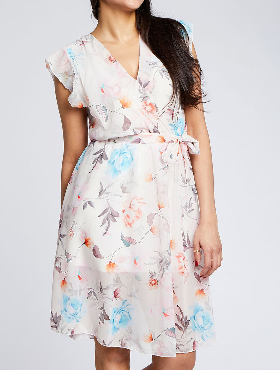 Robe en voile à imprimé grandes fleurs - Beige - 4