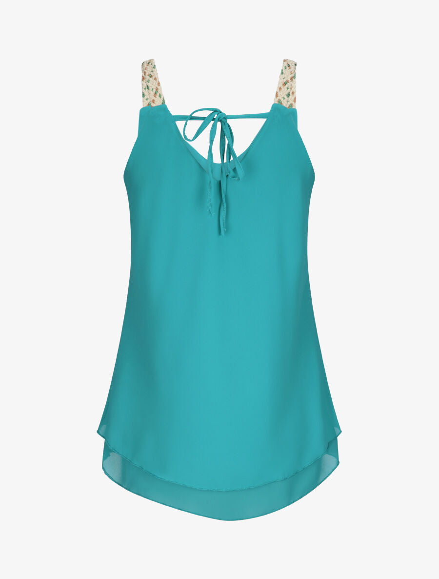 Top en voile à bretelles tressées - Turquoise - 2