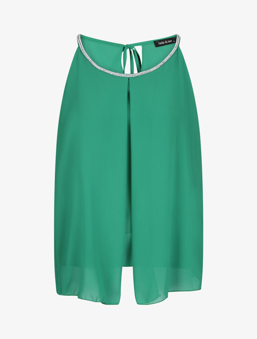 Top en voile orné de strass - Vert - 5