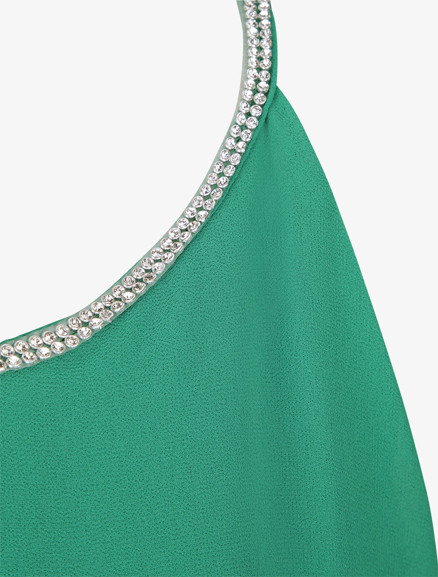 Top en voile orné de strass - Vert - 3