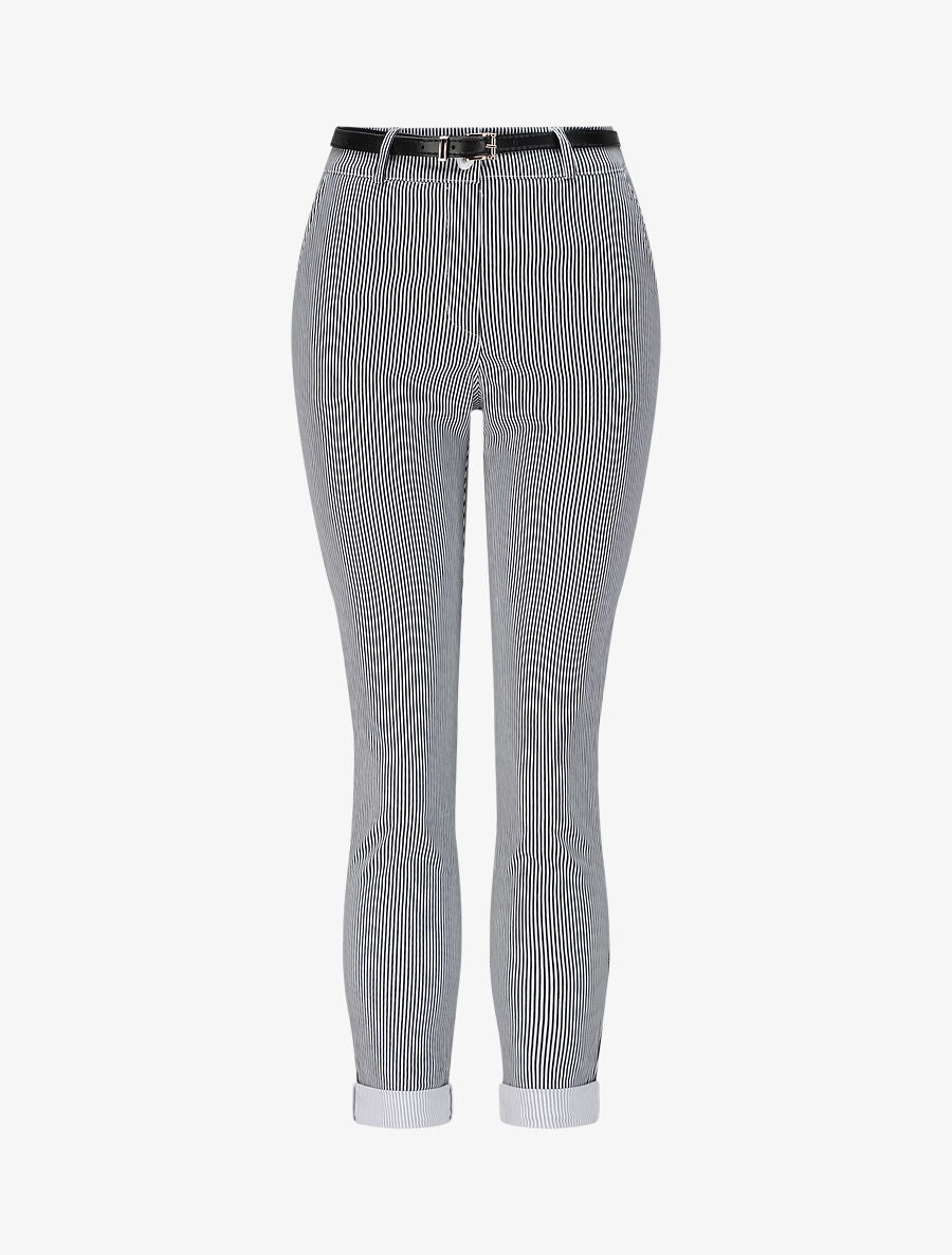 Pantalon à revers imprimé rayures - Noir - 1