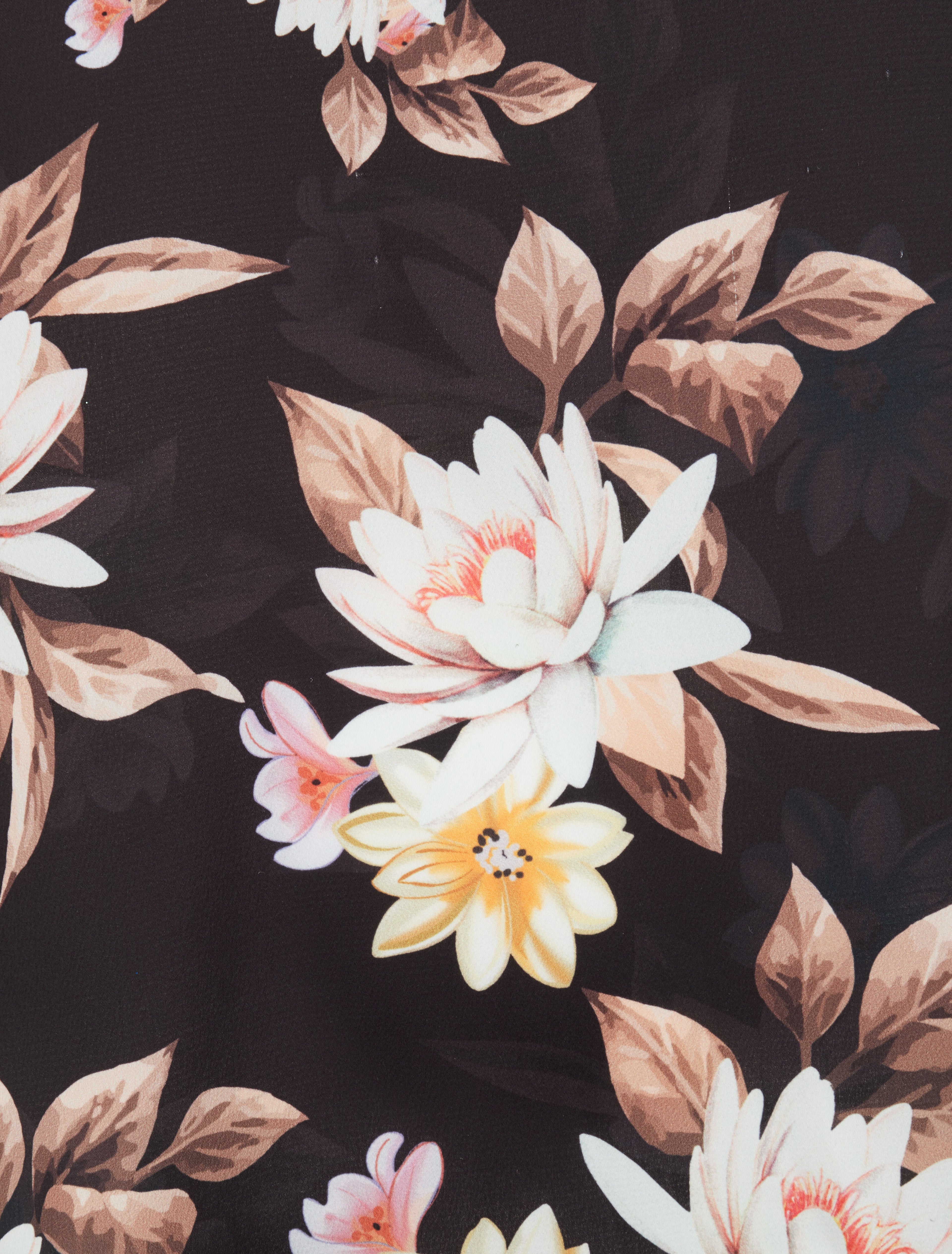 Top satiné imprimé fleurs de lotus à détail dentelle - Noir - 3