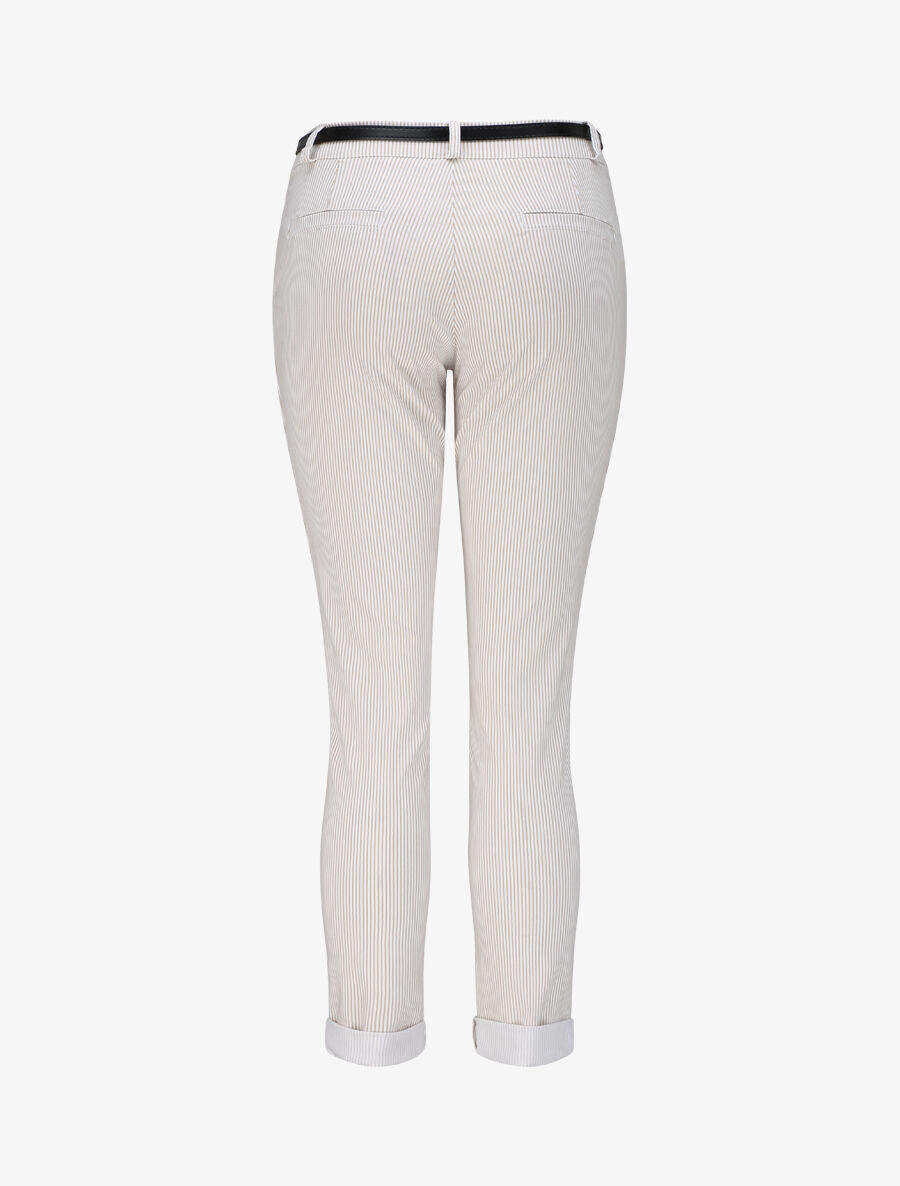 Pantalon à revers imprimé rayures - Beige - 2