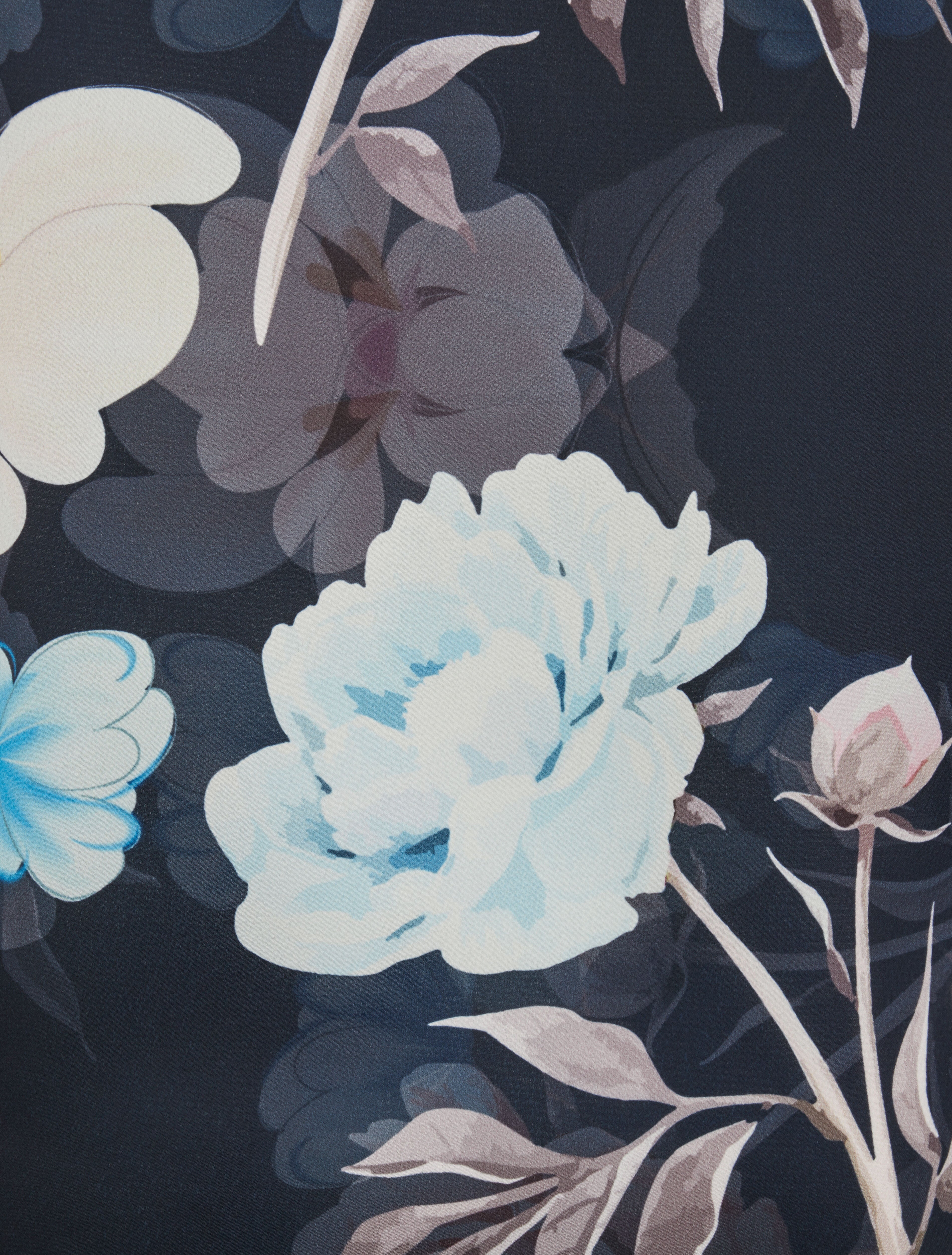 Top satiné imprimé pivoines à détail dentelle - Bleu nuit - 3