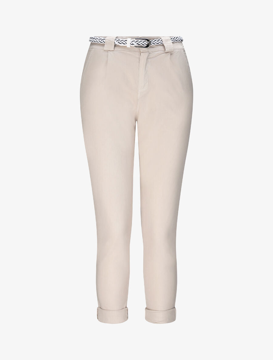 Pantalon droit à taille haute élastiquée - Beige - 4
