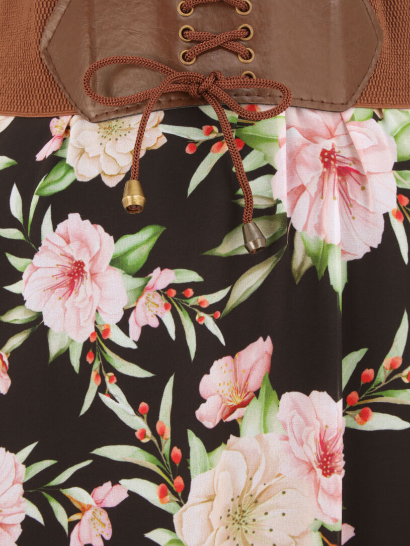 Jupe midi fluide imprimé floral - Noir - 3