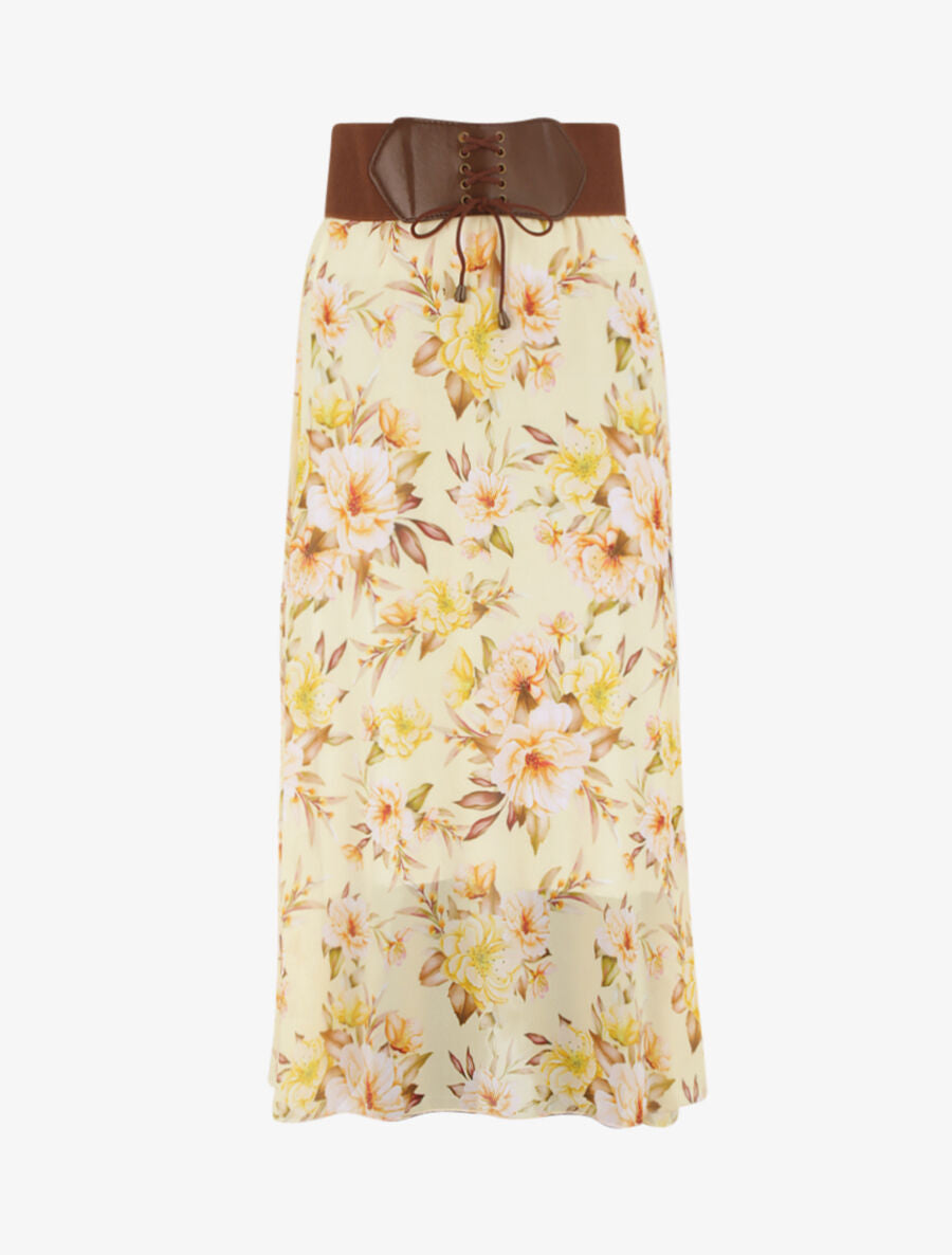 Jupe midi fluide imprimé floral - Jaune - 5
