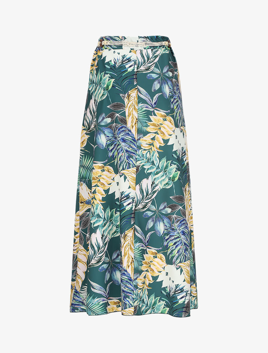 Jupe longue imprimé tropical - Vert foncé - 2
