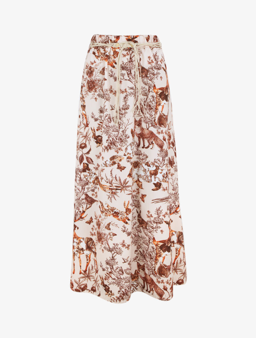 Jupe longue évasée imprimé toile de jouy - Beige - 1