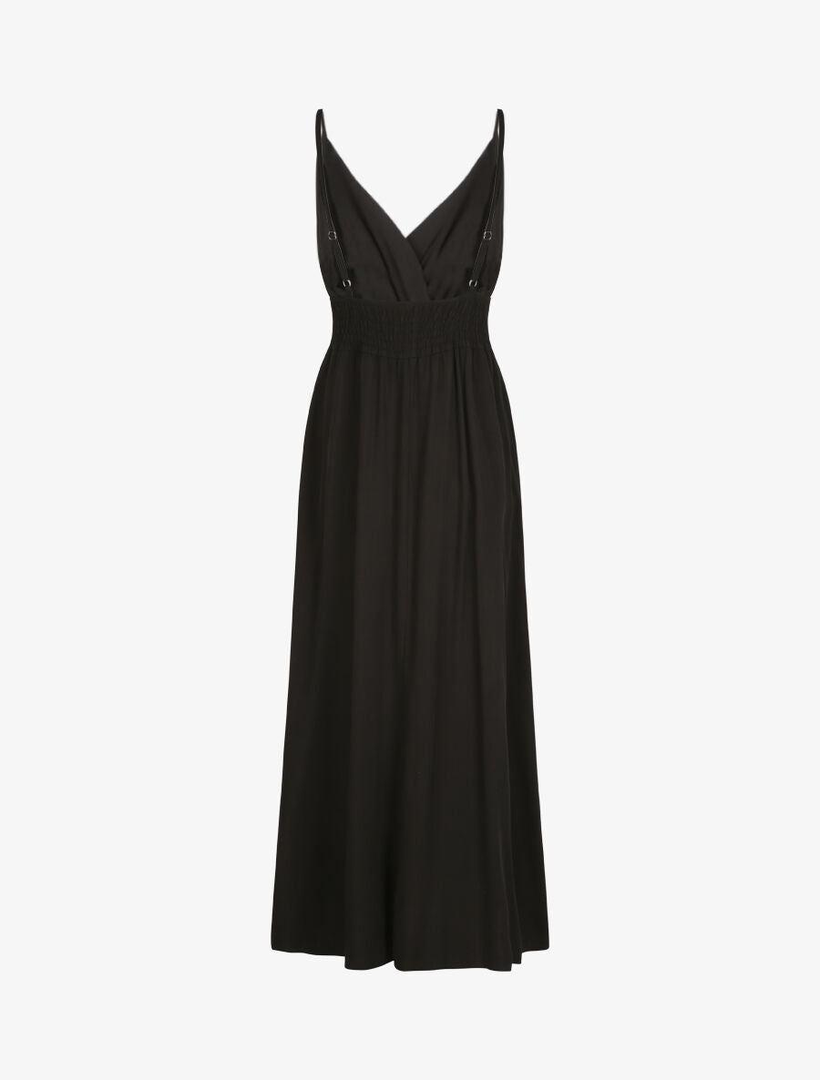 Robe longue empire unie à bretelles - Noir - 2