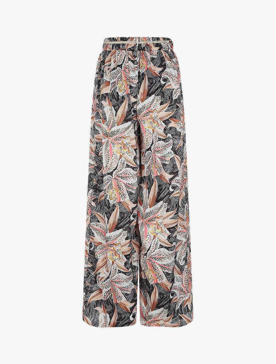 Pantalon fluide imprimé fleurs de lys - Noir - 2
