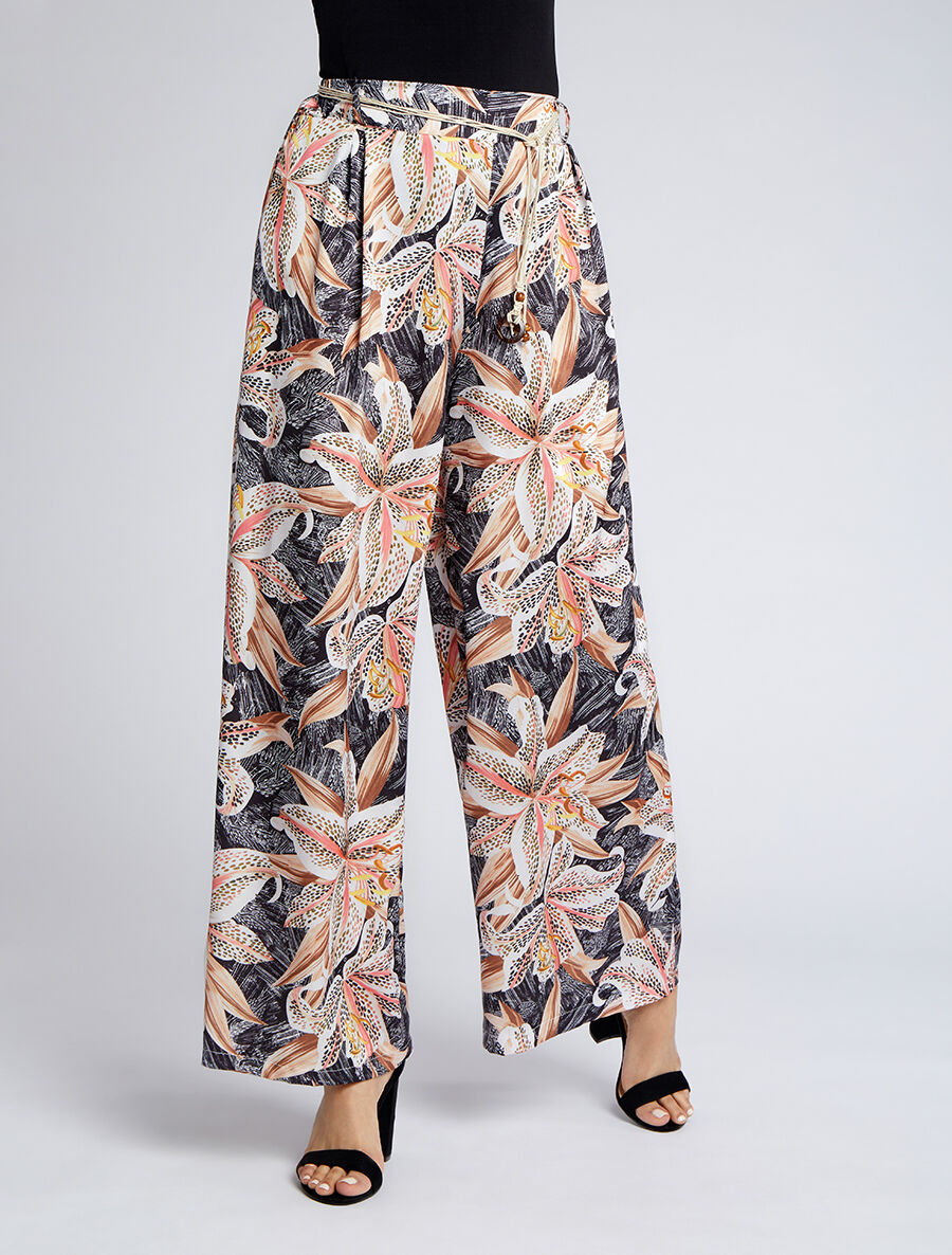 Pantalon fluide imprimé fleurs de lys - Noir - 3