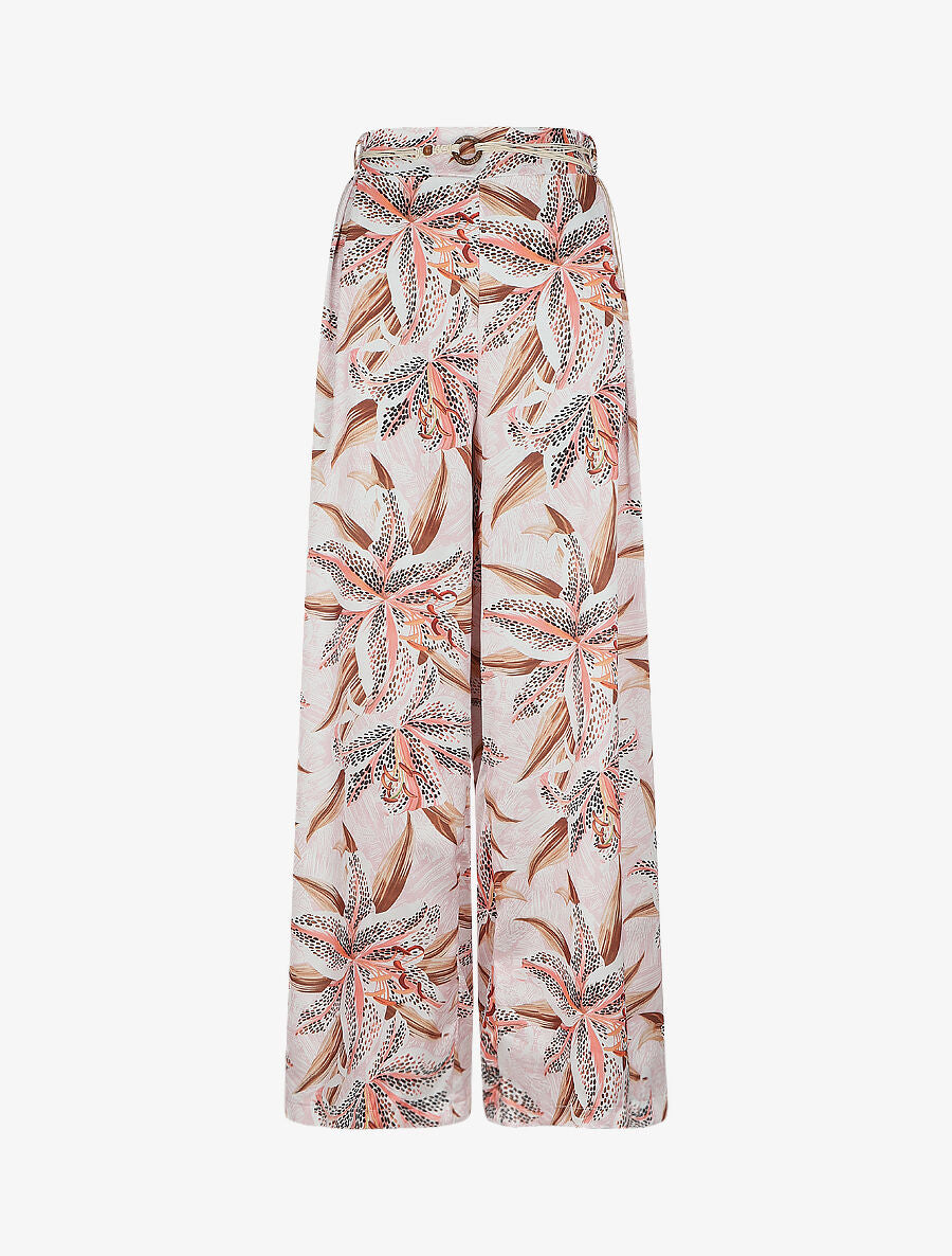 Pantalon fluide imprimé fleurs de lys - Rose - 1