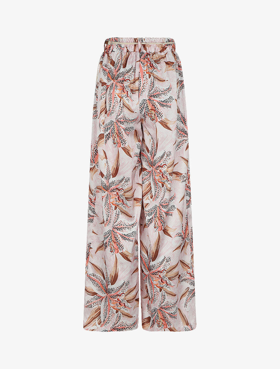 Pantalon fluide imprimé fleurs de lys - Rose - 2