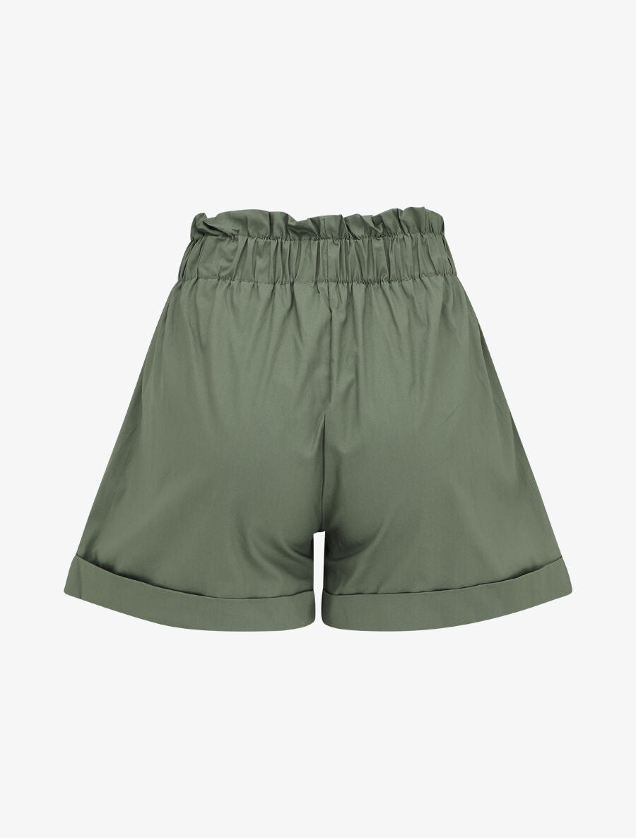 Short taille haute évasé à ourlet - Kaki - 2