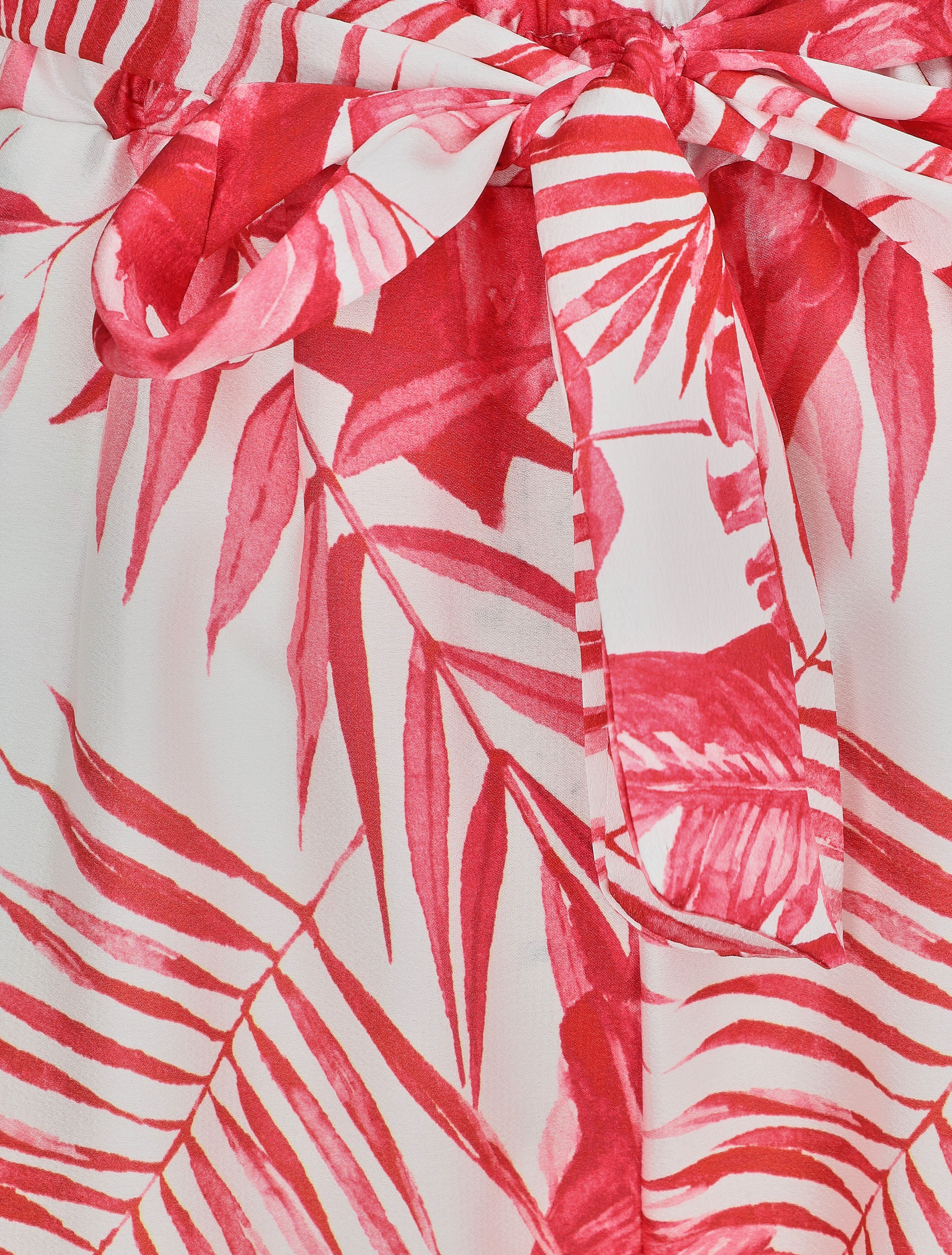 Pantalon satiné imprimé tropical - Rouge - 3