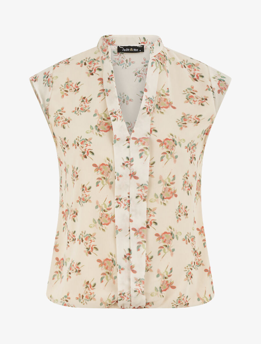 Top sans manches imprimé rosier - Beige - 5