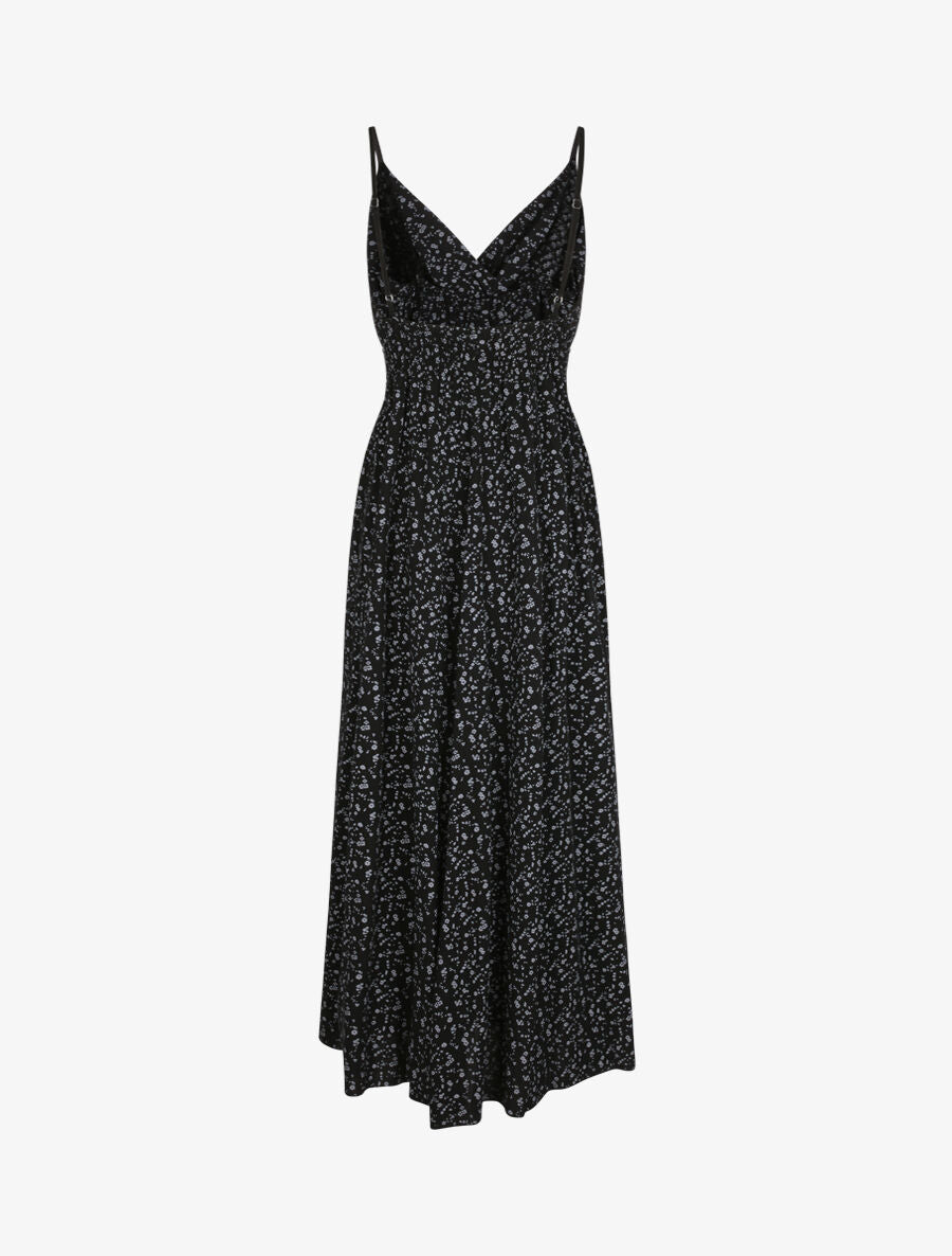 Robe longue empire à bretelles imprimé fleurs des champs - Noir - 3