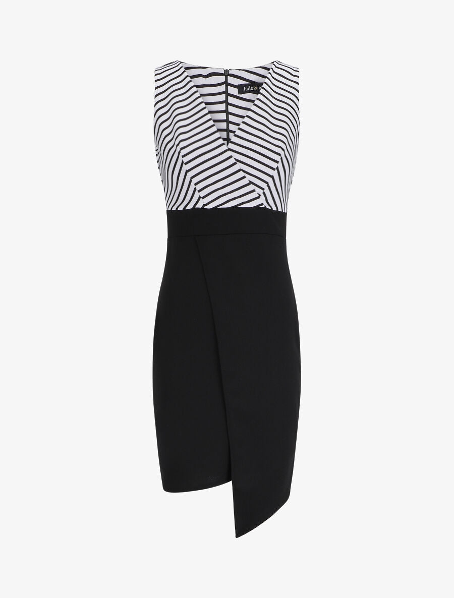 Robe cache-coeur à buste rayé - Noir - 1