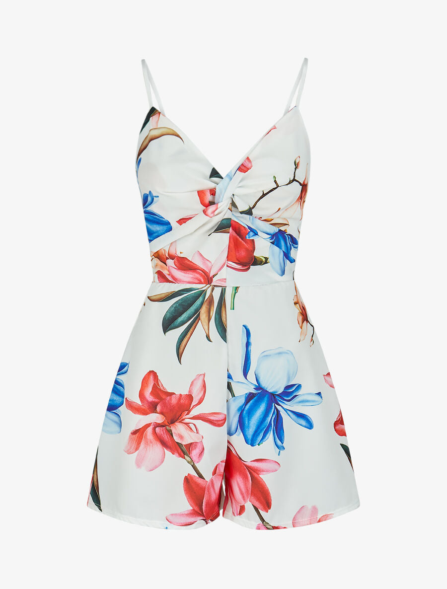Combishort à imprimé floral - Blanc - 1