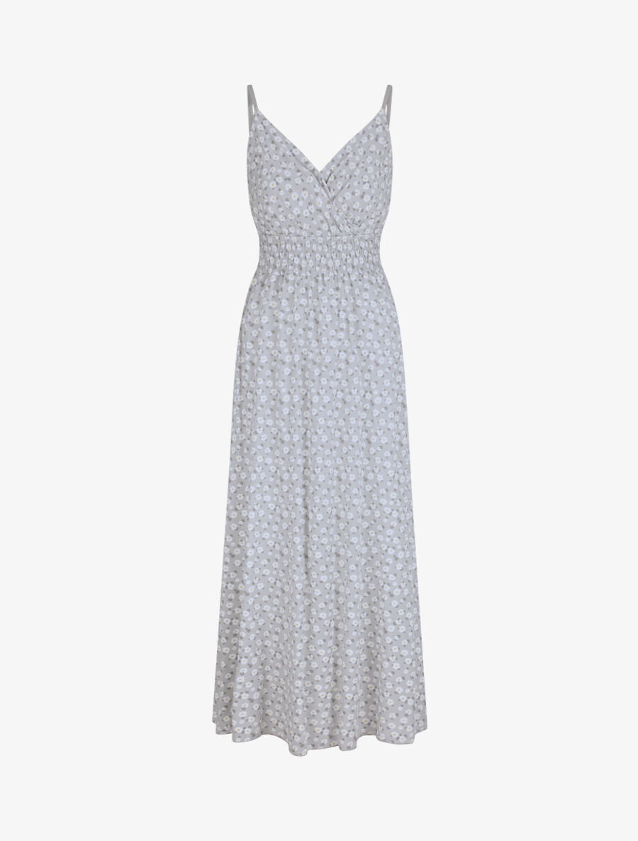 Robe longue empire à bretelles imprimé marguerites - Gris clair - 4