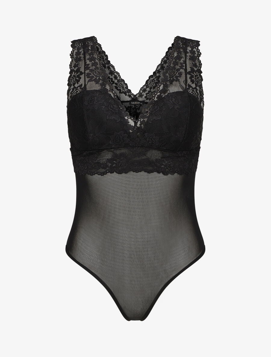 Body uni en dentelle - Noir - 1