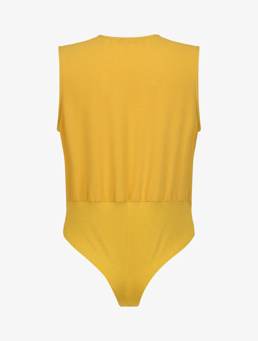 Body bi-matière à col cache-coeur - Jaune - 2