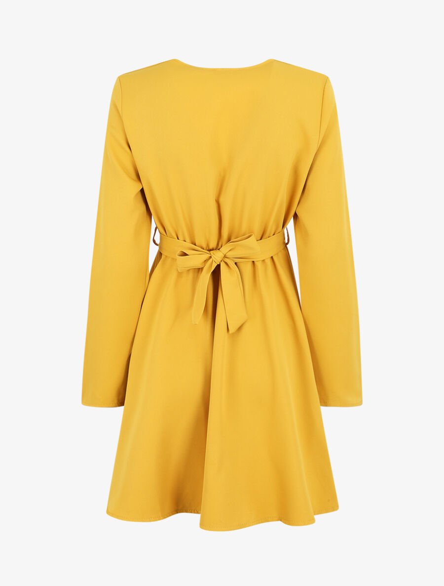 Robe uni à col cache-coeur - Jaune - 2