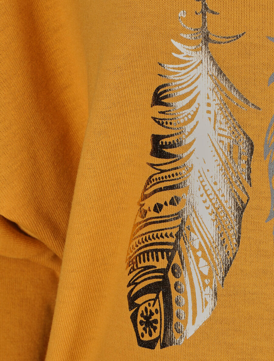 Pull ample à motif plumes irisées - Moutarde - 3