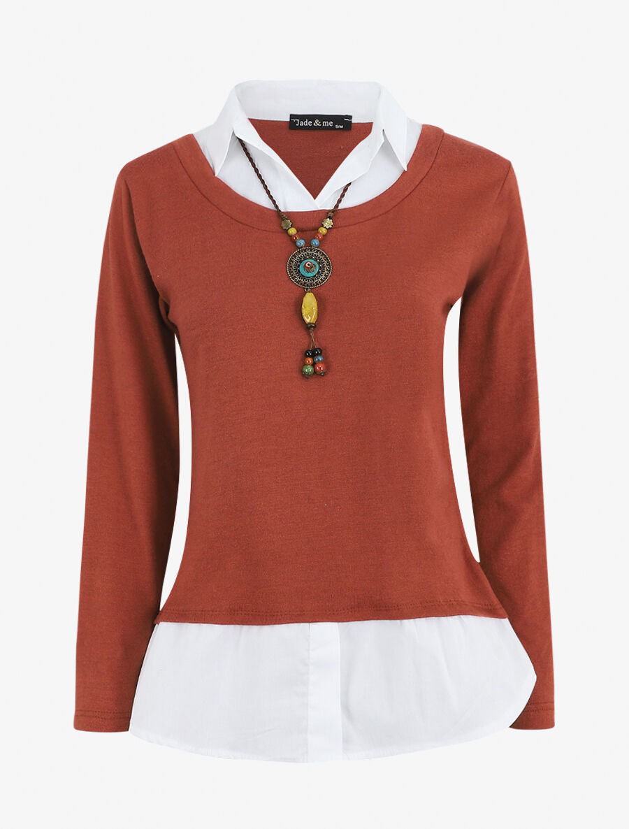 Pull à chemise superposée - Terre de sienne - 1