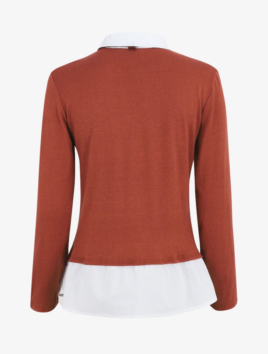 Pull à chemise superposée - Terre de sienne - 2