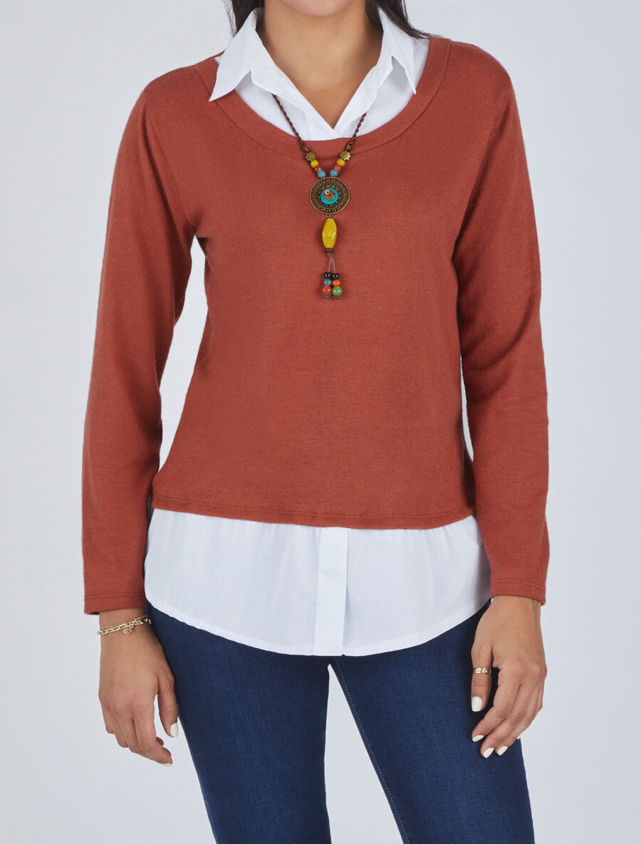 Pull à chemise superposée - Terre de sienne - 4