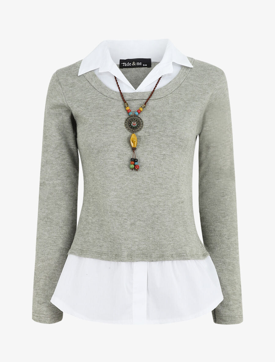 Pull à chemise superposée - Vert olive - 4