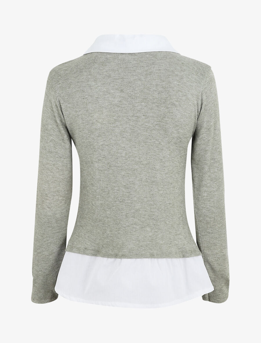 Pull à chemise superposée - Vert olive - 2