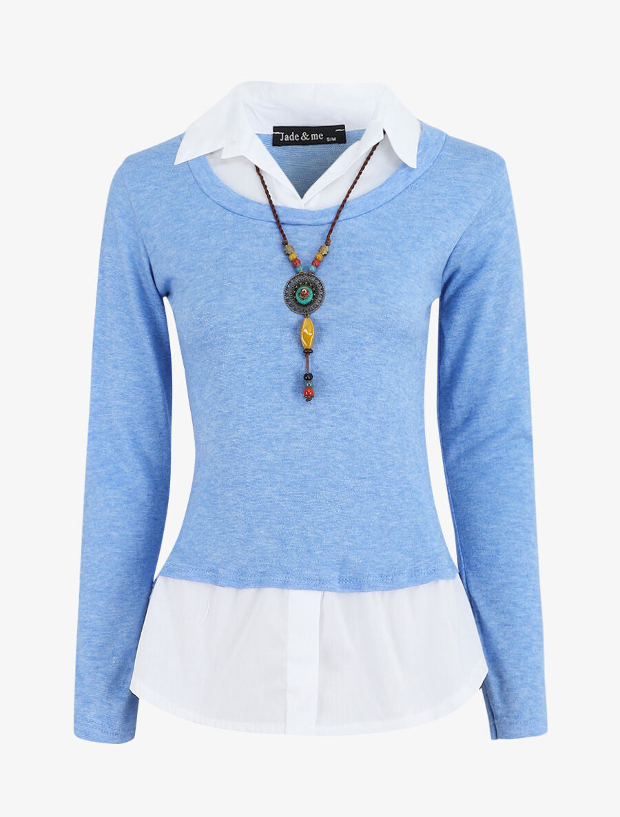 Pull à chemise superposée - Bleu ciel - 5