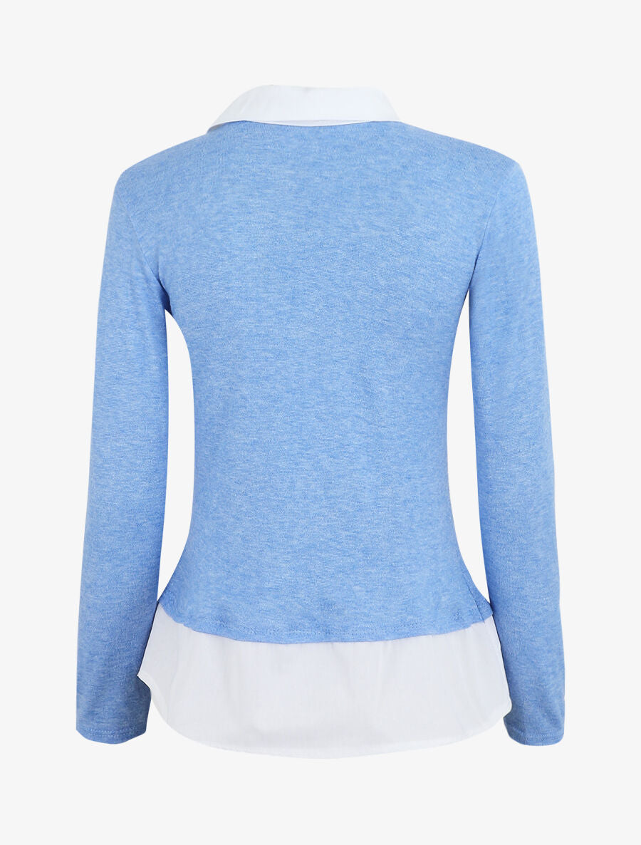 Pull à chemise superposée - Bleu ciel - 2