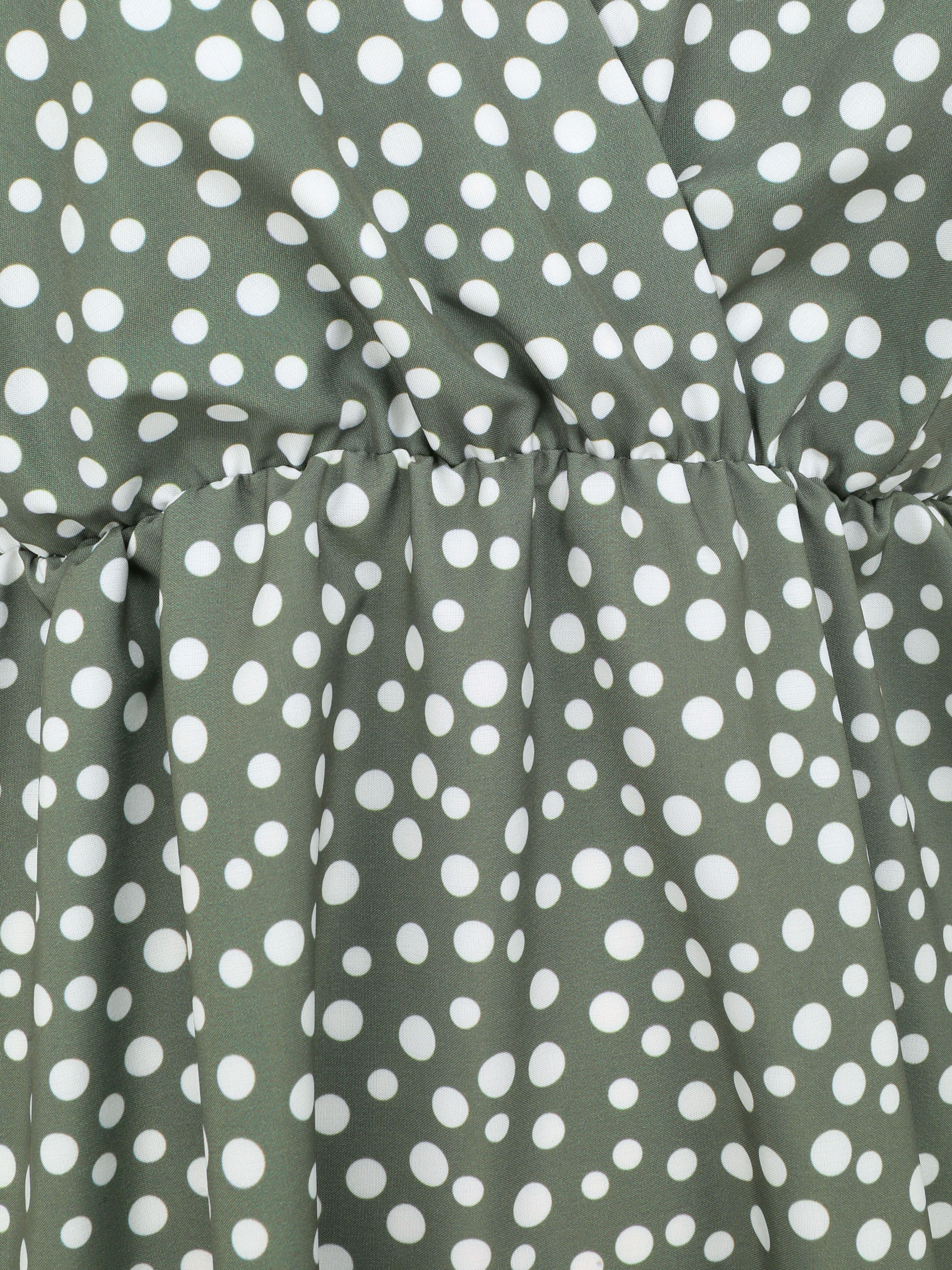 Robe patineuse mi-longue imprimé pois - Kaki - 3