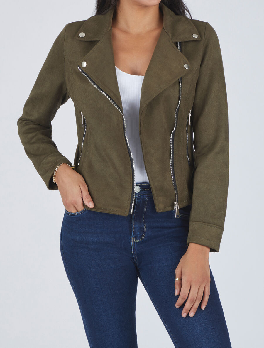 Veste style perfecto en suédine - Kaki - 4